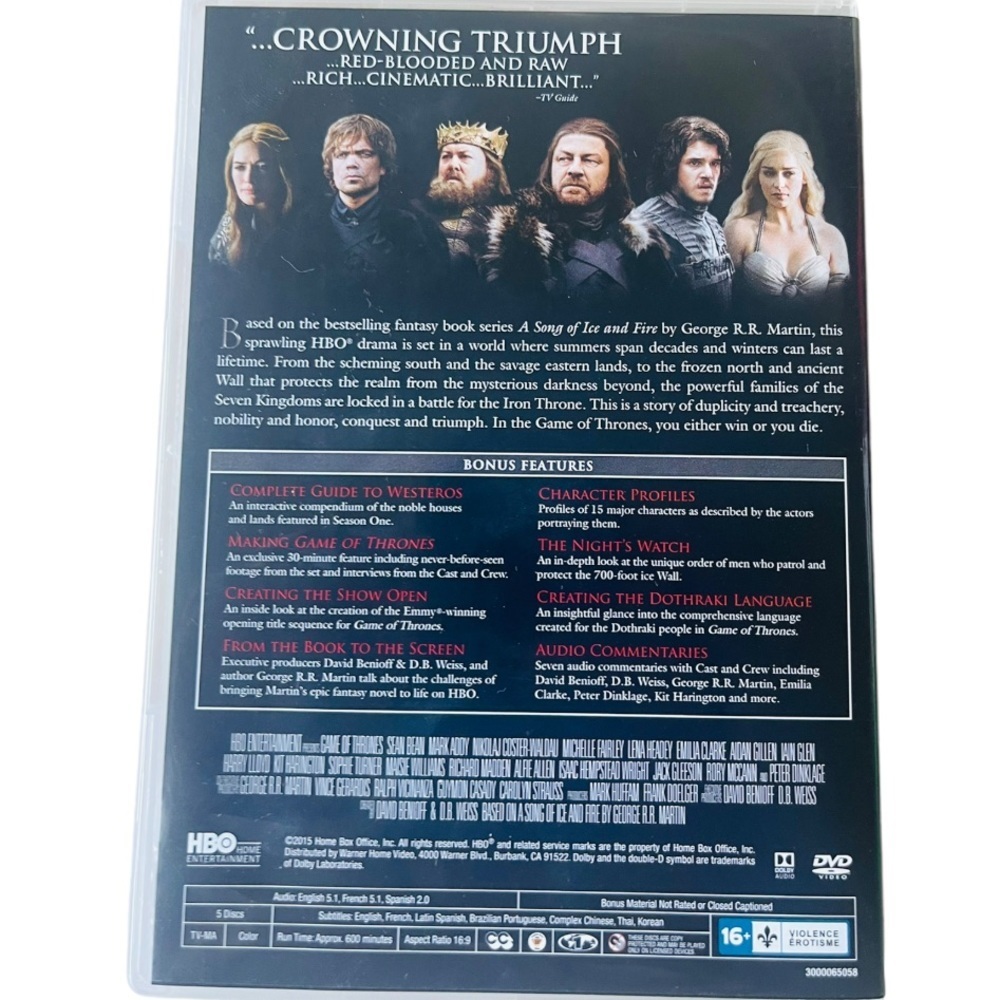Game of Thrones The Complete First Season 5 DVDs - Picture 5 of 5
